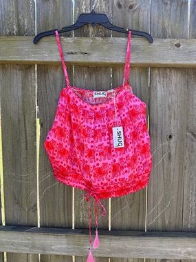 SHUG Pink & Red Dawg Print Drawstring Tank